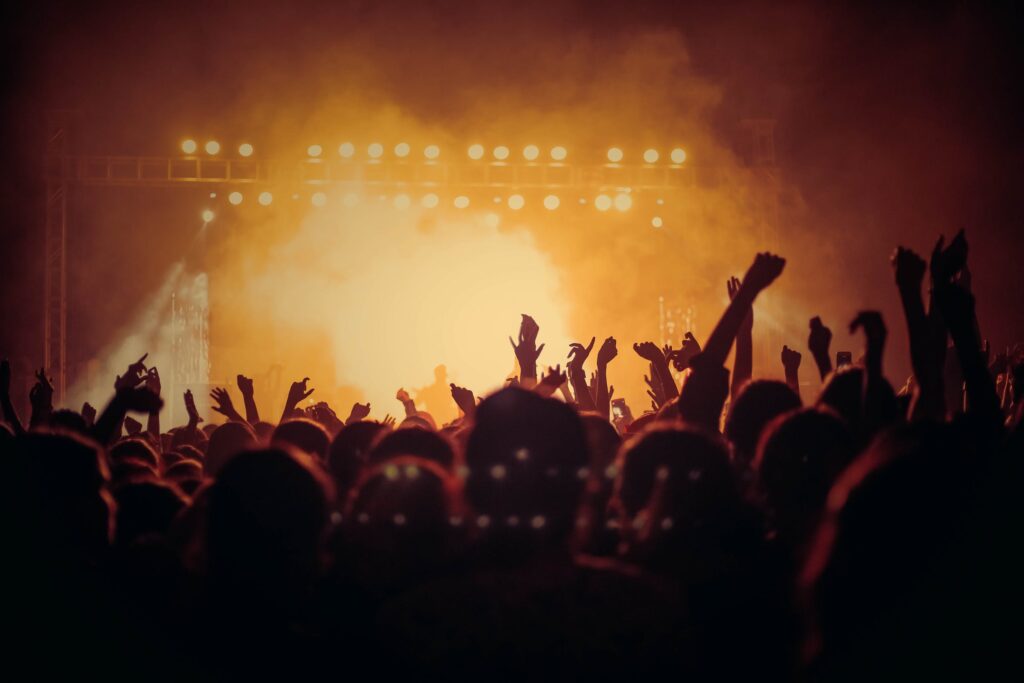 silhouette of festival crowd